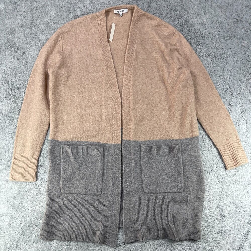 Madewell Cardigan Sweater Women's XS Gray Beige Nylon Tight Knit Open Front